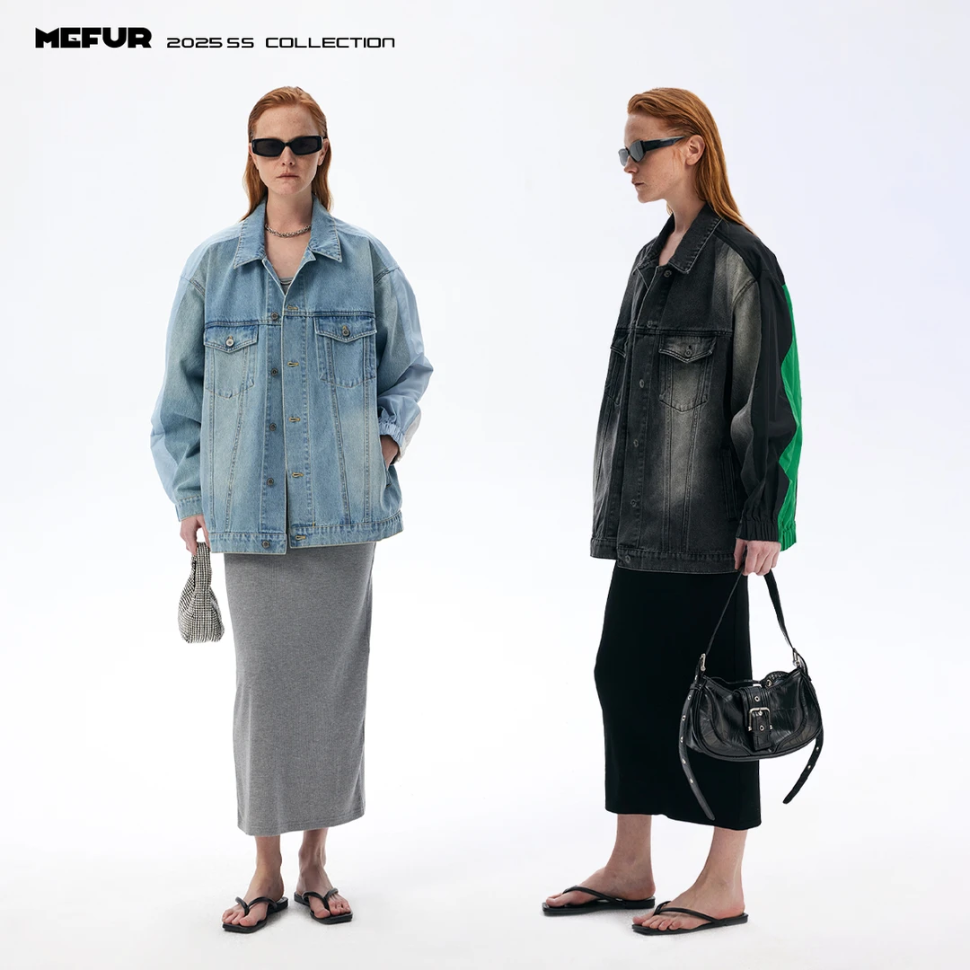 MEFUR牛仔外套女春秋新款复古风拼色宽松潮流ins百搭上衣牛仔裤