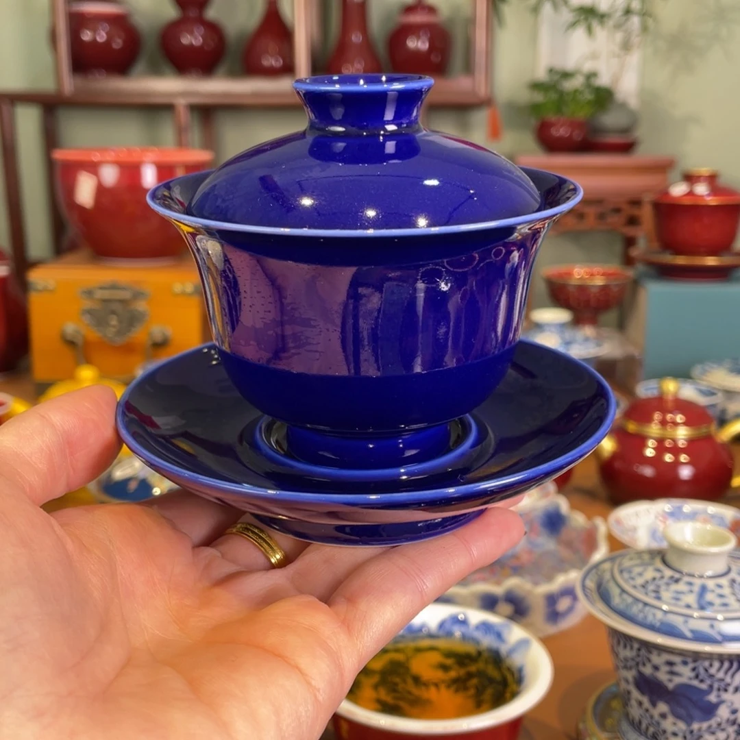 清欢雅玩原矿霁蓝福利盖碗