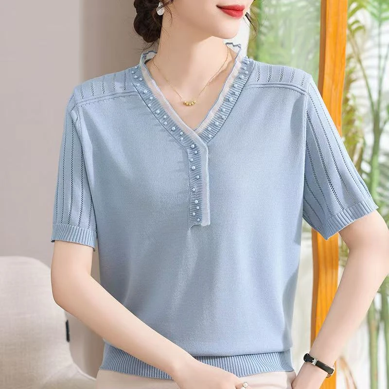 妈妈夏装短袖洋气冰丝t恤小衫2025新款中老年女夏薄款减龄1257