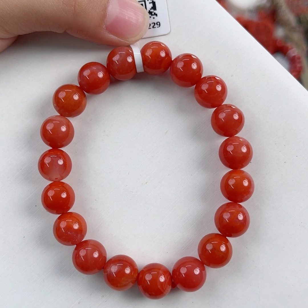 南红玛瑙未镶嵌瓦西柿子红圆珠单圈10mm