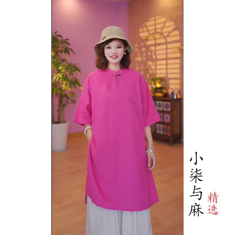 【小柒与麻】100%干洗亚麻手工绕线三粒扣茶服（衣长88胸围132）