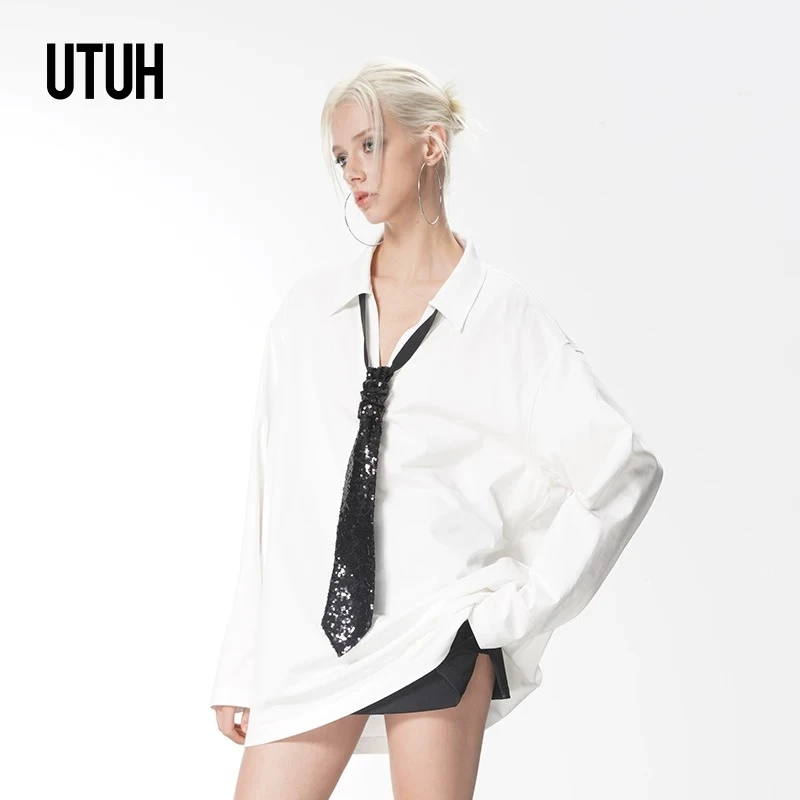UTUH白色衬衫内搭长袖时尚设计感小众