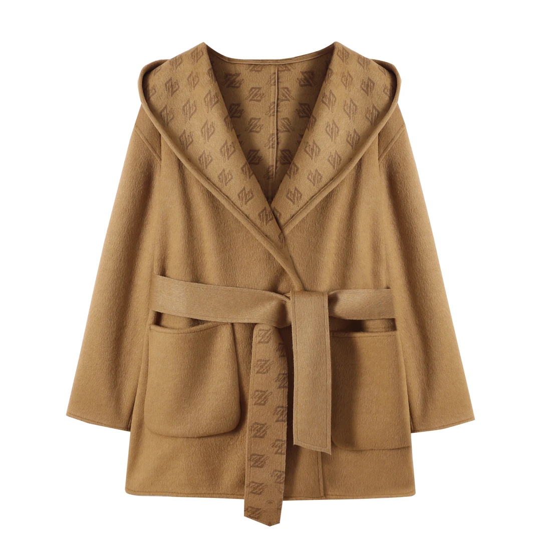 【宠粉专属】连帽款翻领新款女装大衣双面呢气质温柔风毛呢外套短款