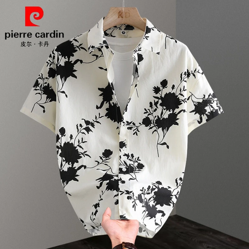皮尔卡丹短袖花衬衫男装夏季新款韩版潮流青年休闲印花衬衣碎花潮