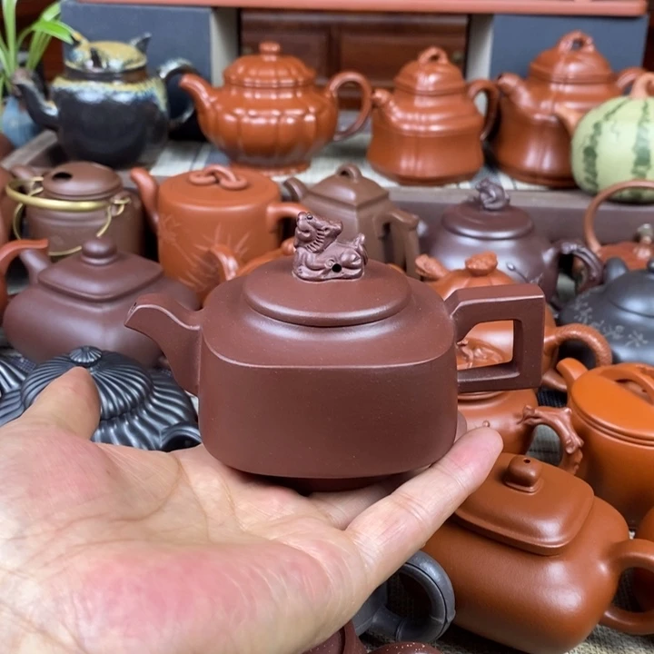 紫砂茶壶四方顶狮200cc原矿老紫泥特价