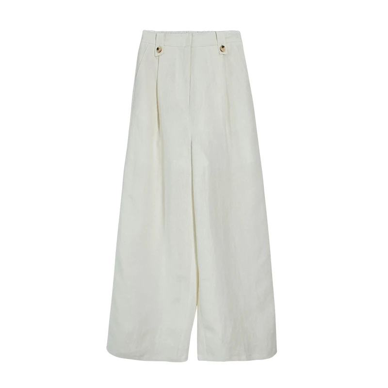 【文艺复兴】中高腰汉麻直筒阔腿松紧腰垂感长裤（240613）