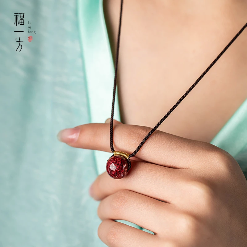 天然辰砂福一方官方晶体砂吊坠男项链挂件女天然晶体砂毛衣链