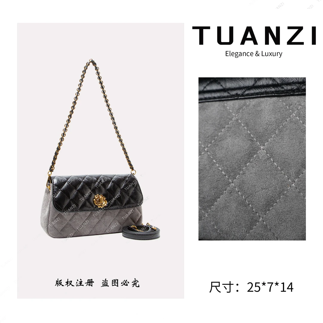 TUANZI【高端玩家】新款25cm山茶花单肩斜挎女包 QYX-9997-高级灰