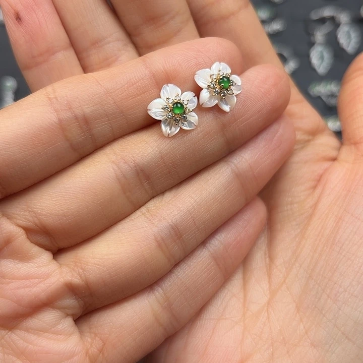 翡翠银S925镶嵌耳饰