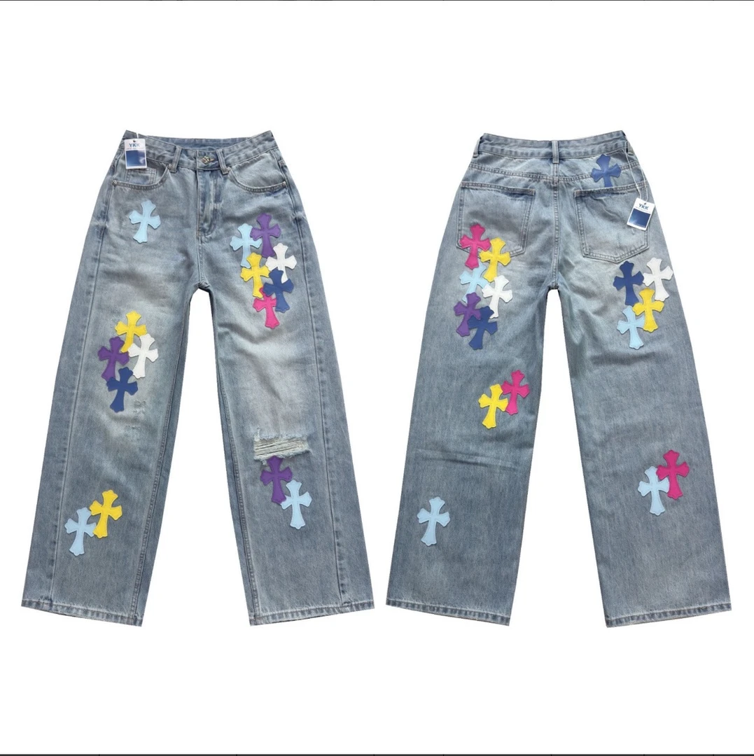 【2037】彩虹贴皮牛仔裤2025潮流新款休闲牛仔裤（男女同款）