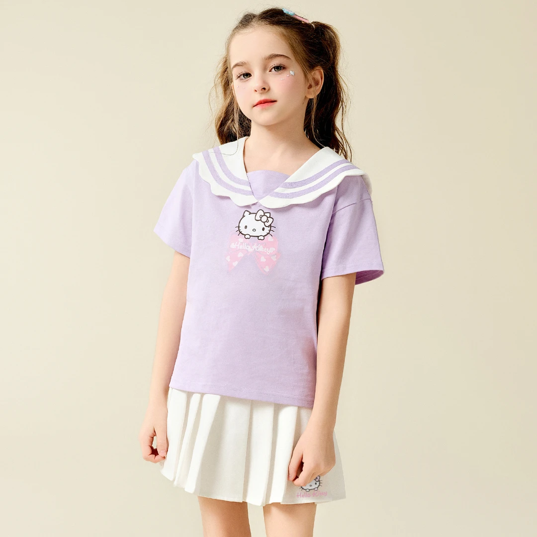 HELLO KITTY/凯蒂猫2025夏季新中大童洋气甜美娃娃领T恤CS697014