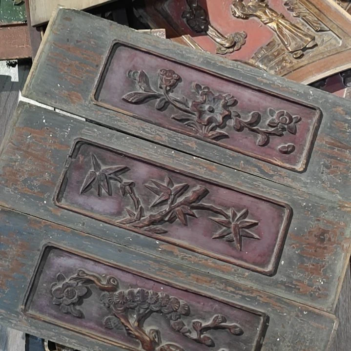 汉***阁香榧木老木雕老花板一套三片