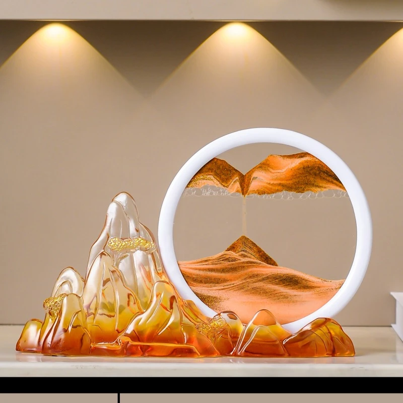 假山流沙画摆件轻奢高档客厅玄关电视柜直播间办公室装饰创意解压