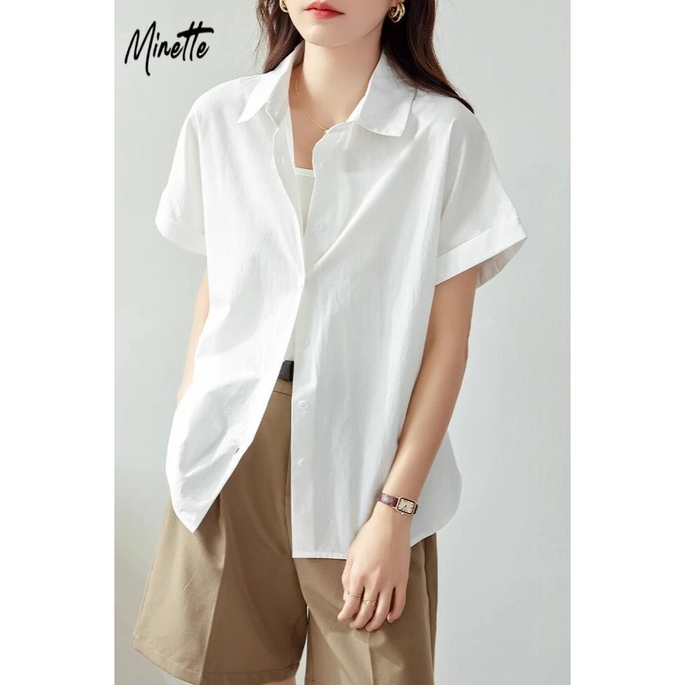 minette多巴胺色系休闲衬衫女夏季新款职业通勤上衣宽松百搭衬衣