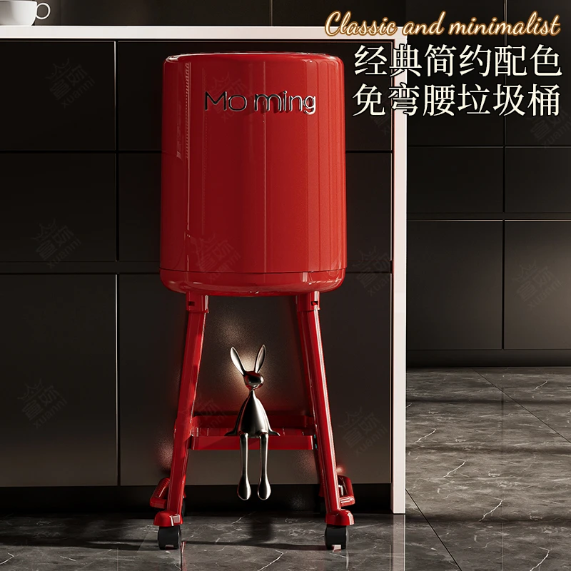 【宣妳】免弯腰厨房按压高脚垃圾桶大号圆形带盖卫生间卧室家用客厅