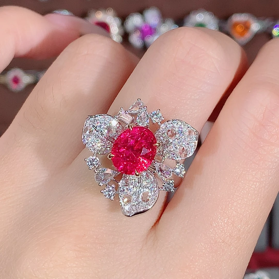 戒指尖晶石18K金镶嵌3.15ct/天然宝石/七天无理由