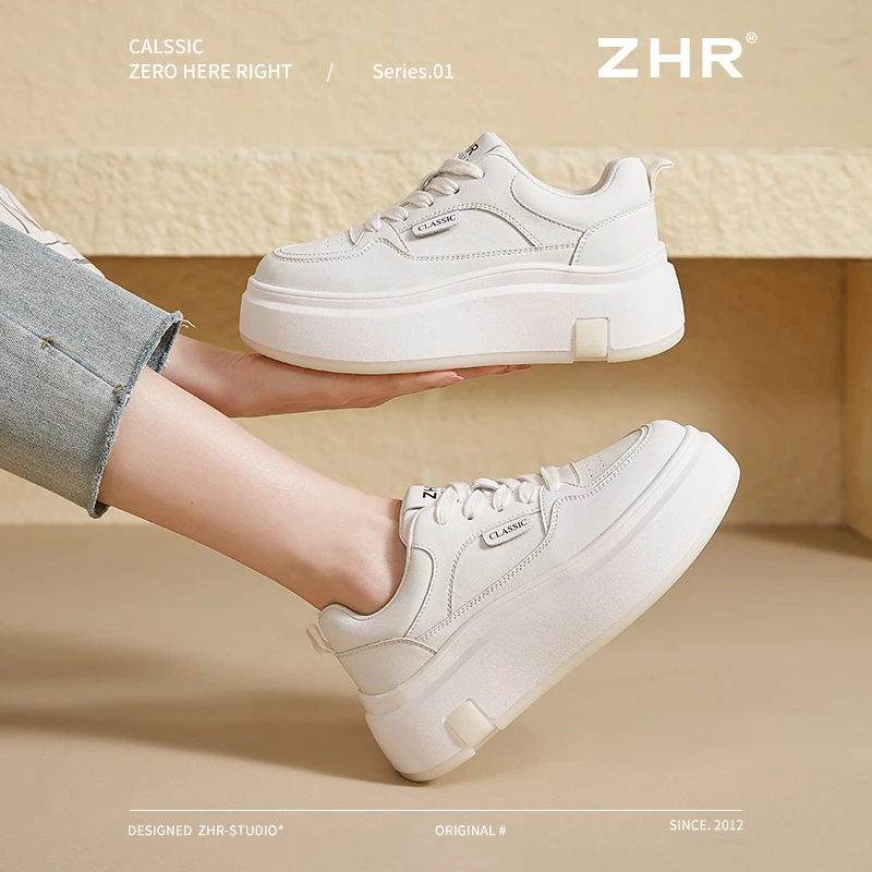 ZHR厚底增高小白鞋女2025春季新款小个子运动时尚休闲板鞋子JT80