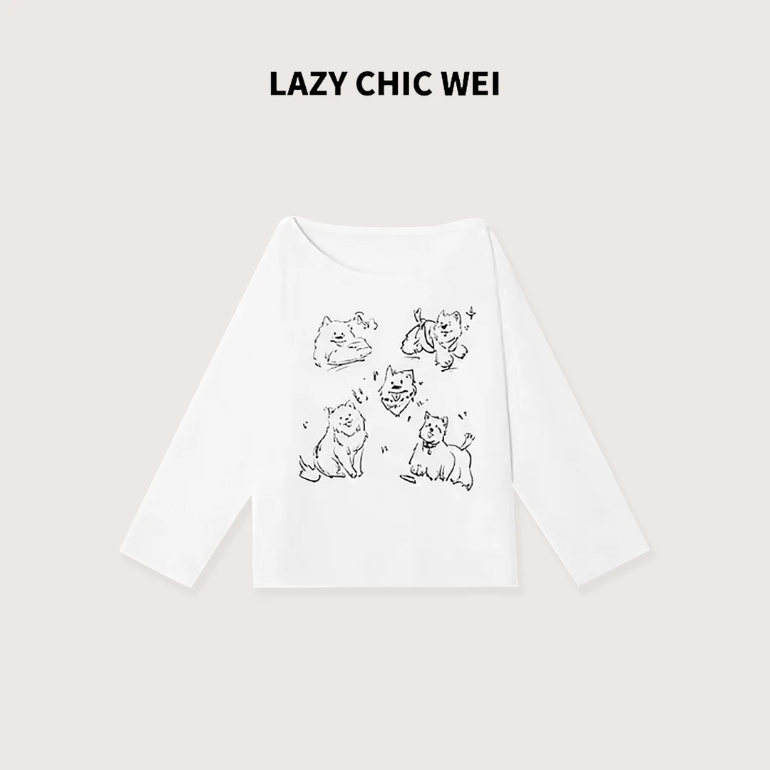 WEI “Five dog”夏季雪花棉大领口休闲宽松白色长袖2505SSW5374