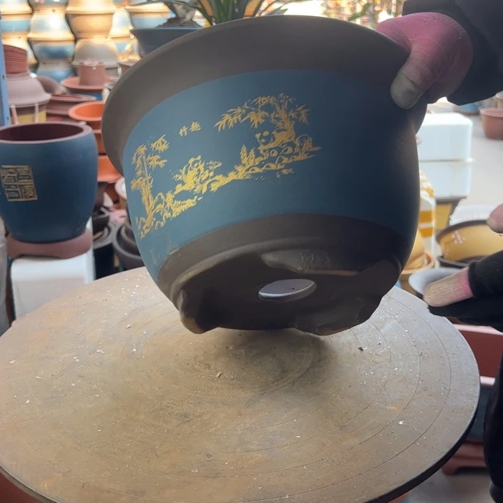 紫砂宜兴紫砂花盆蓝熊猫30