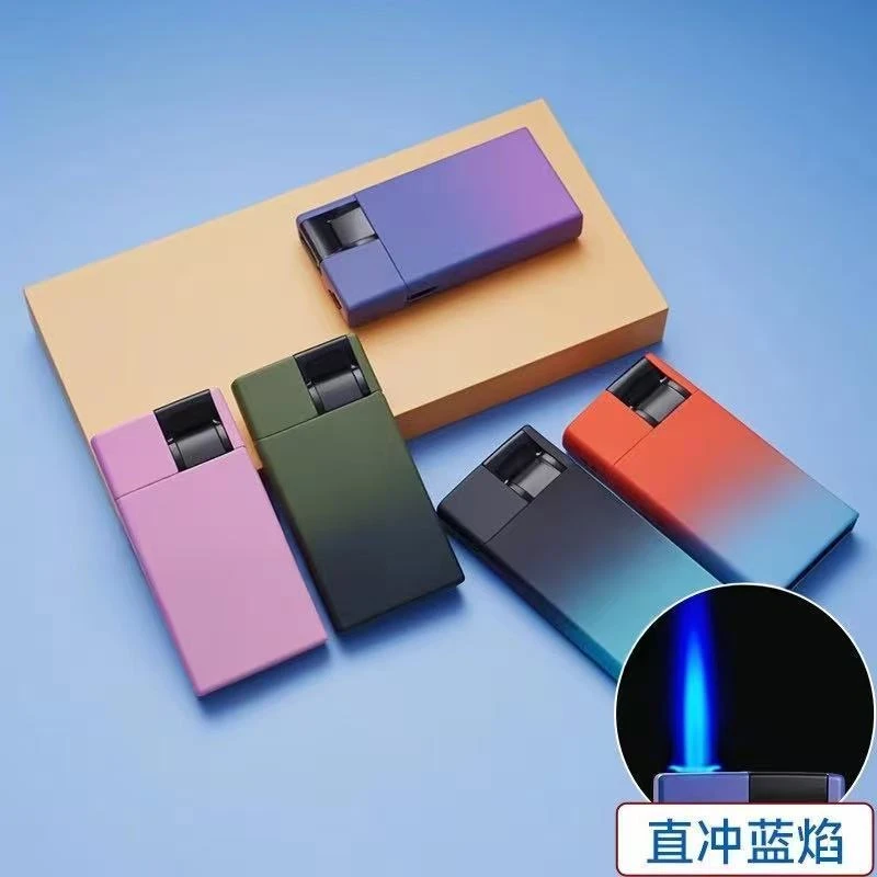 金属磨砂商务防风下拉式可充气蓝焰直冲创意打火机便携高级感
