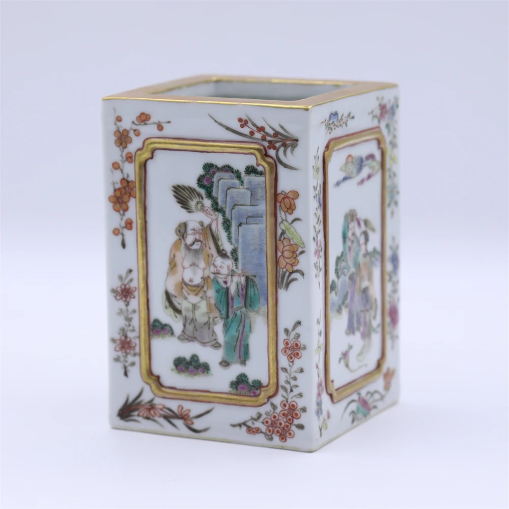 古董/古玩/瓷器/粉彩描金八仙纹四方笔筒LOT4359-B/老物件