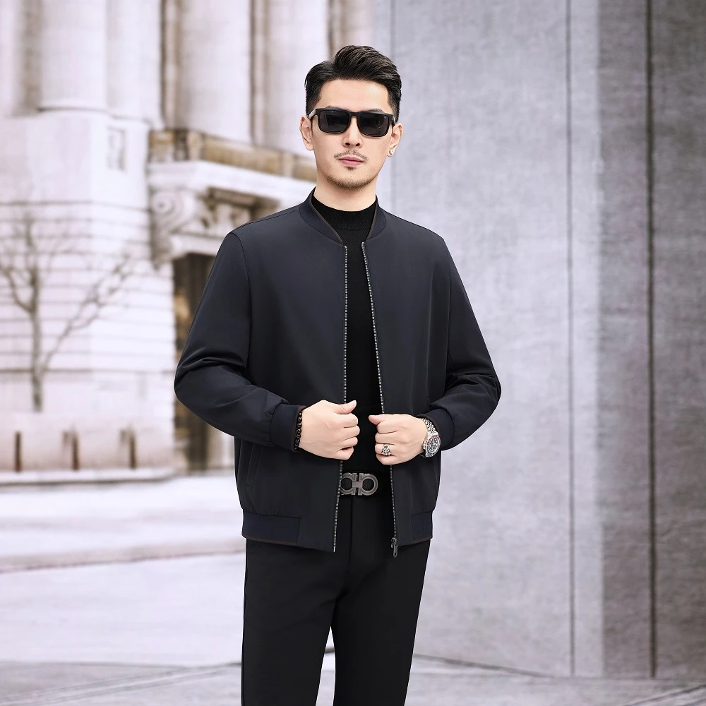 春秋新款行政夹克男士立领薄款夹克休闲商务风撞色外套茄克D5513