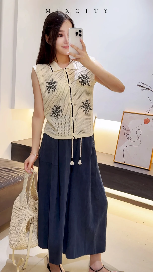 【亚楠本楠】雪花衫◆真丝苎麻精巧花纹刺绣镂空针织衫7948