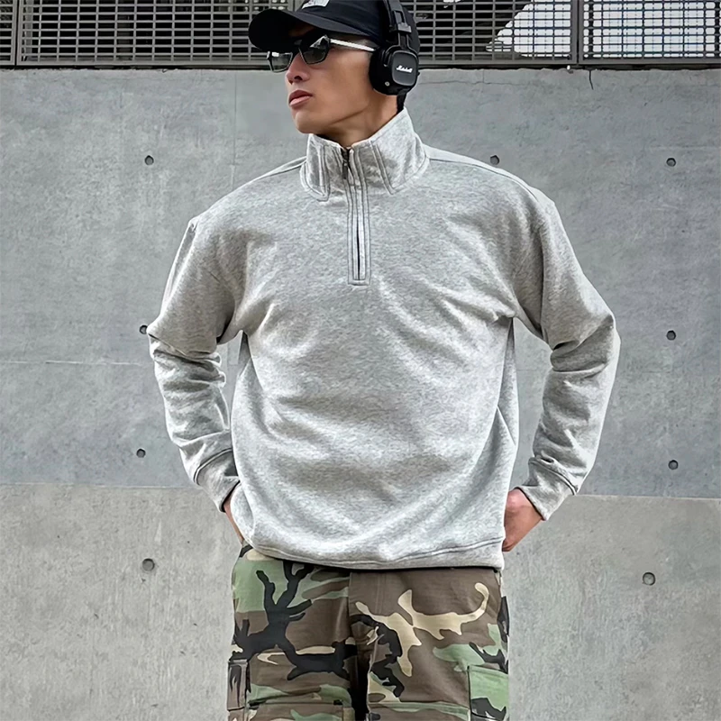 GUNCHILL春秋半拉链长袖套头卫衣立领复古休闲宽松基础百搭男士