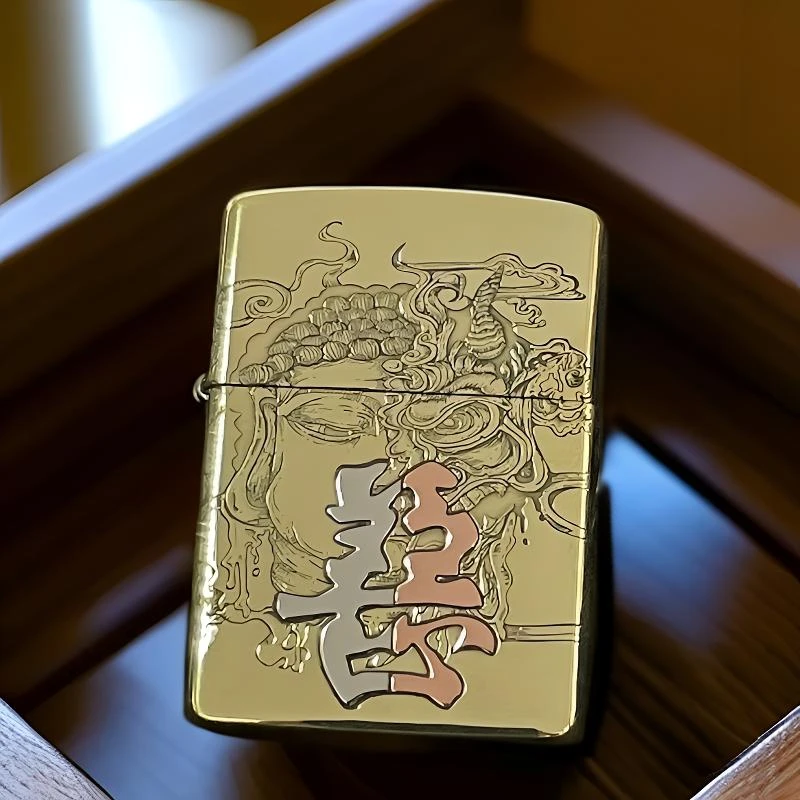 zippo打火机芝宝金色盔甲机正版之宝纯铜盔甲精雕善恶一念间DYJ1