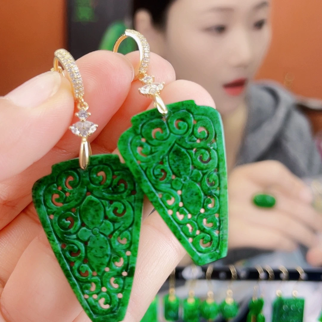 翡翠银S925镶嵌耳饰