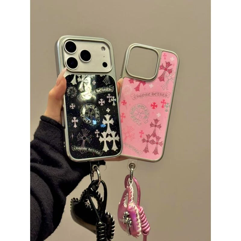 韩系ins闪粉克罗心十字架适用ihone17promax苹果16电镀滴胶手机壳