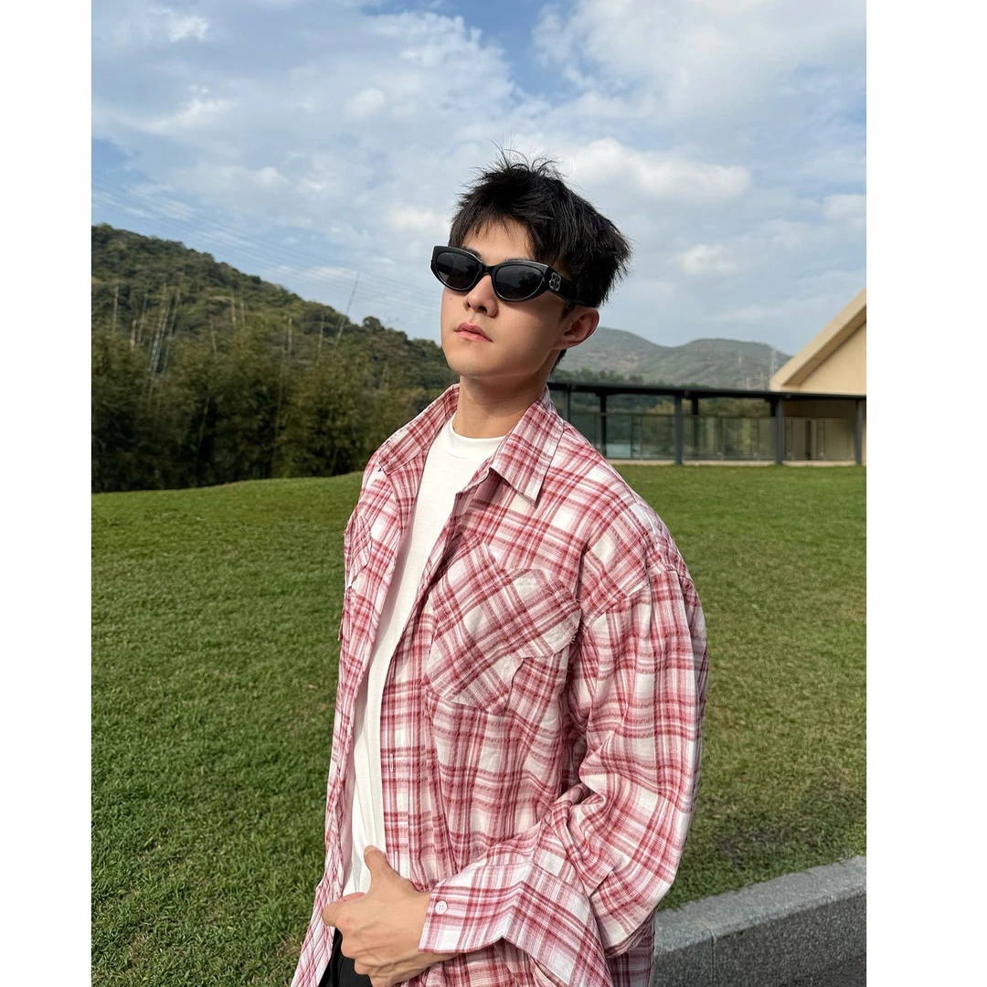 【格调少年】Bloom Studio美式复古格子衬衫男款潮牌设计感上衣