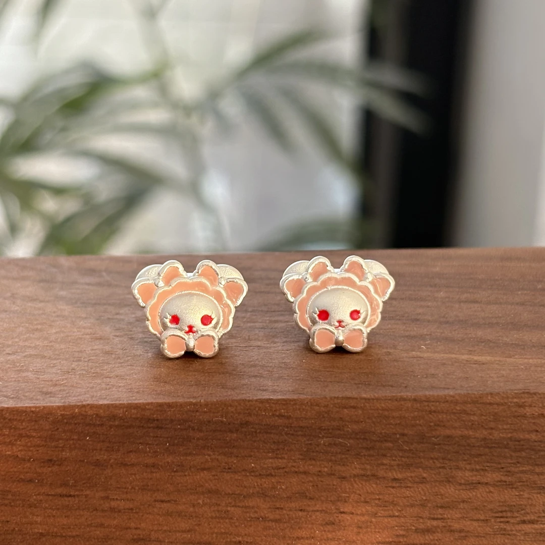 足银烤彩手链 999纯银baby兔熊手链卡通可爱少女心礼物转运珠