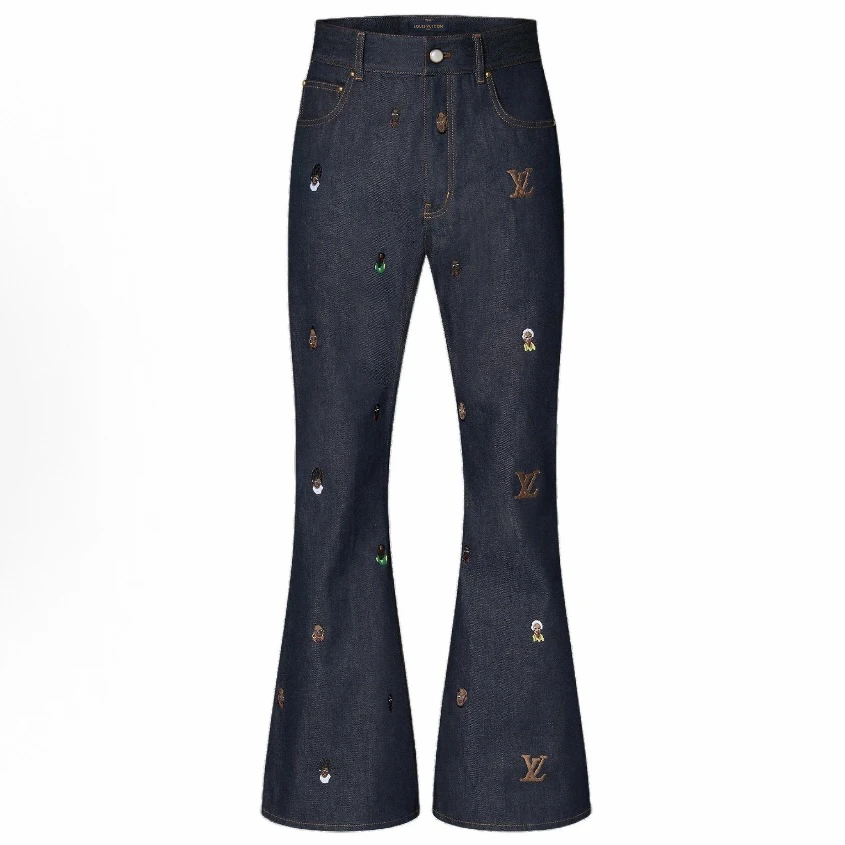 未使用 LouisVuitton/路易威登 LV人像满印微喇裤 33码  BB10188