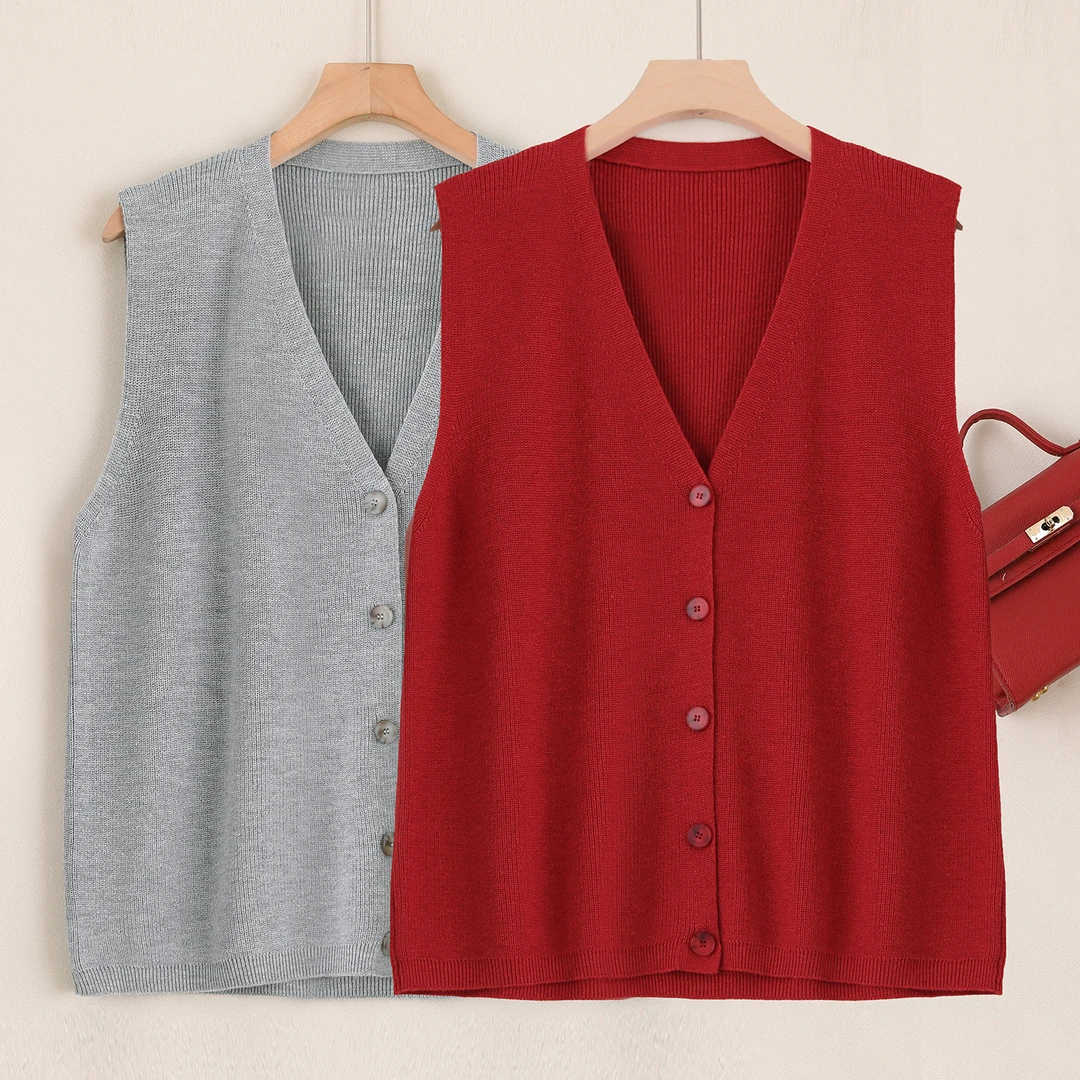 LANZIBES/蓝之蓓极简风V领桑蚕丝针织马甲百搭显瘦坎肩马夹B10871