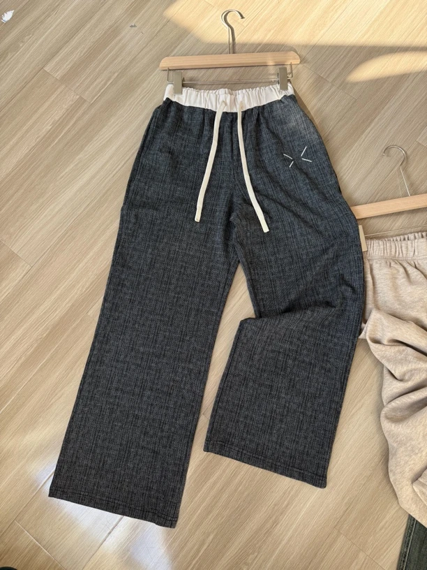 通勤百搭显瘦直筒裤抽绳松紧腰休闲裤长裤女