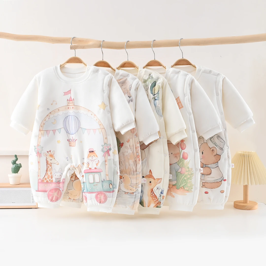 150g棉服连体衣新生婴幼儿加厚保暖锁温冬季外出爬服纯棉棉袄