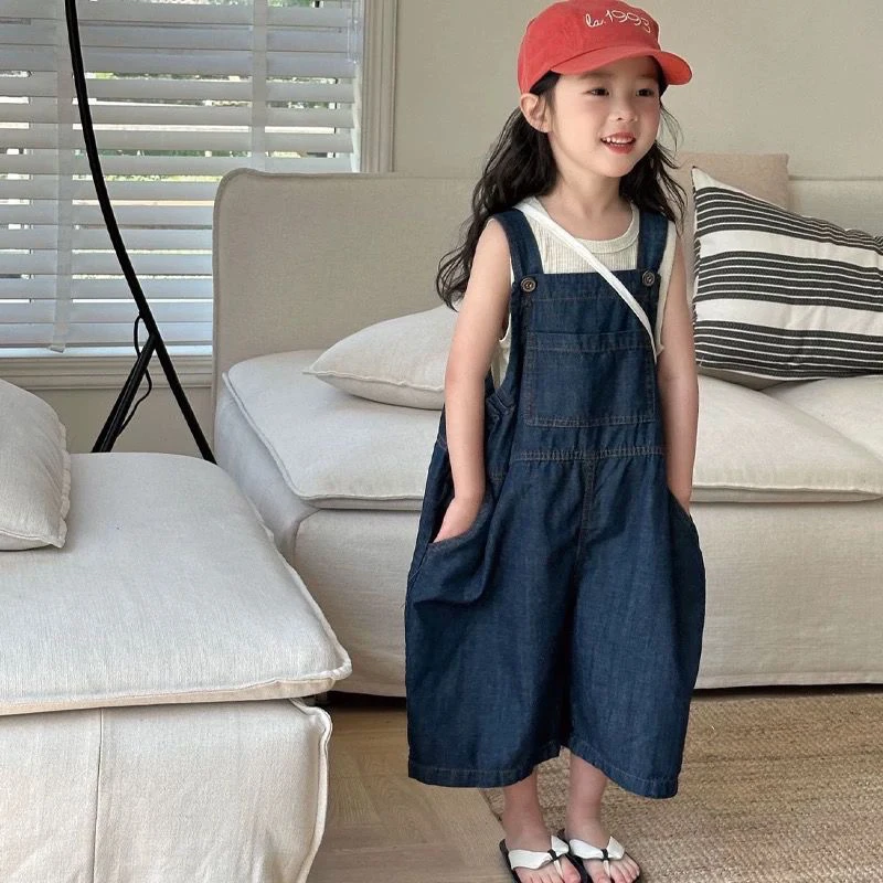 韩国女童宽松牛仔背带裤25新品小女孩日系中性百搭轻薄透气连体裤