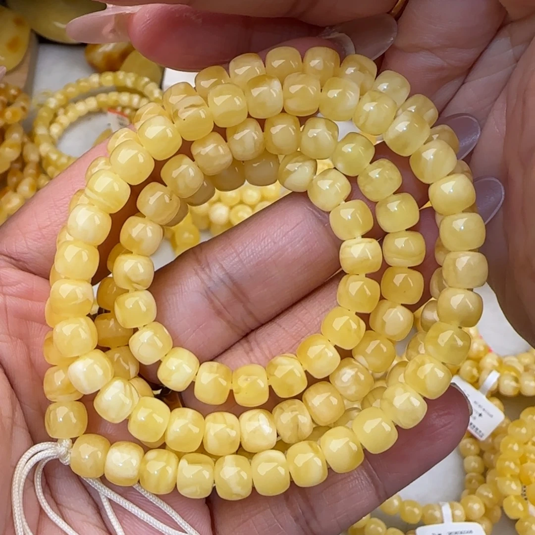 蜜蜡未镶嵌手链白花老型多圈