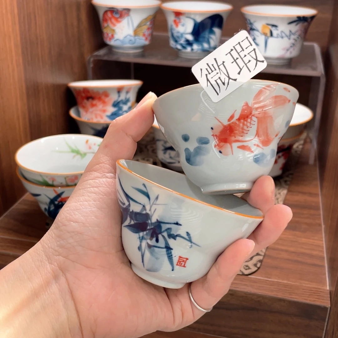 釉下手绘茶具微瑕