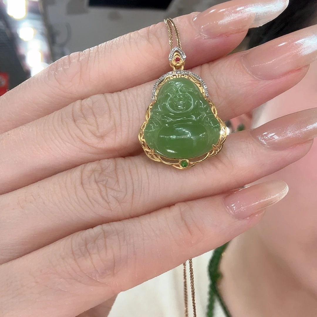 和田玉吊坠(不含链)18K金镶嵌