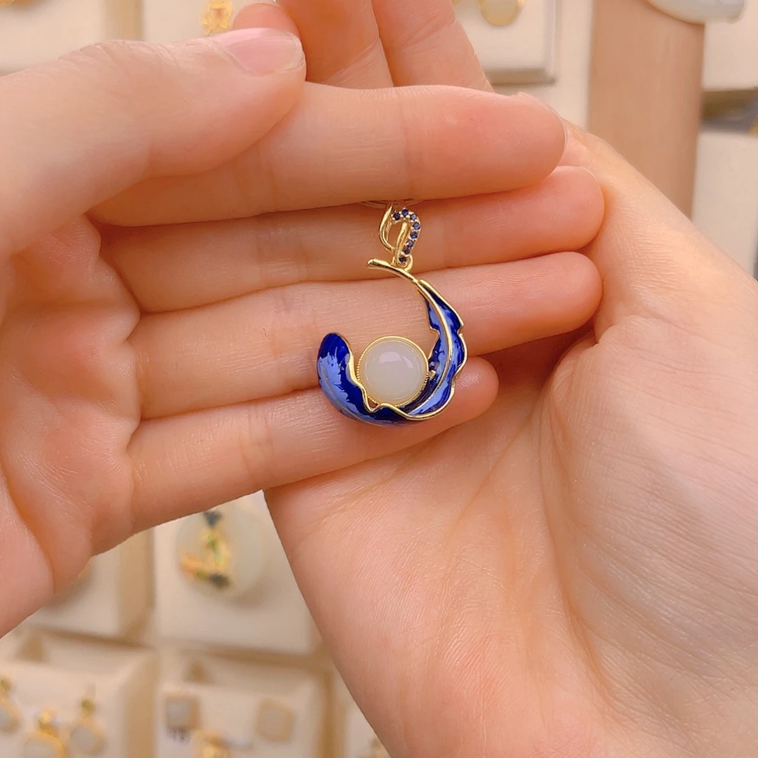 和田玉颈饰银S925镀金镶嵌