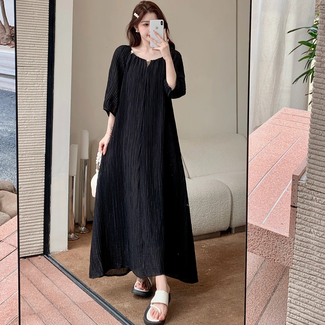 2025夏新款/法式黑色梨形身材夏季韩版连衣裙裙子镂空长款小黑裙