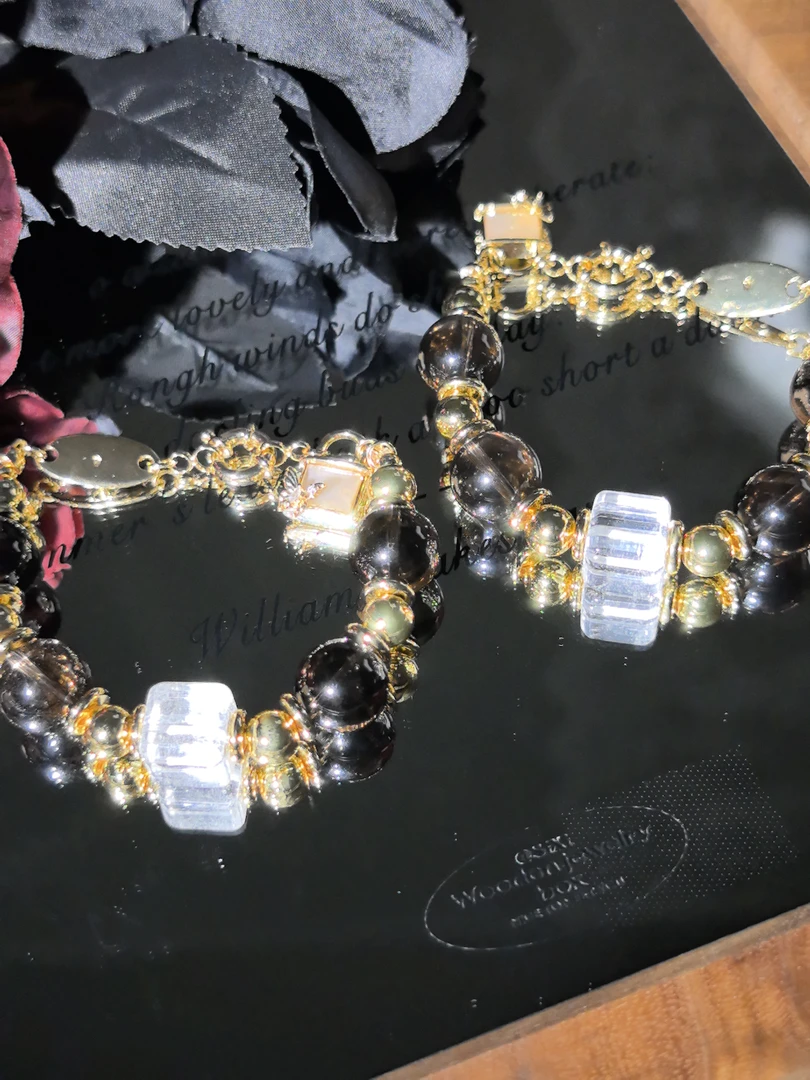 【暗恋情书4分】天然水晶茶晶加白水晶方切手串