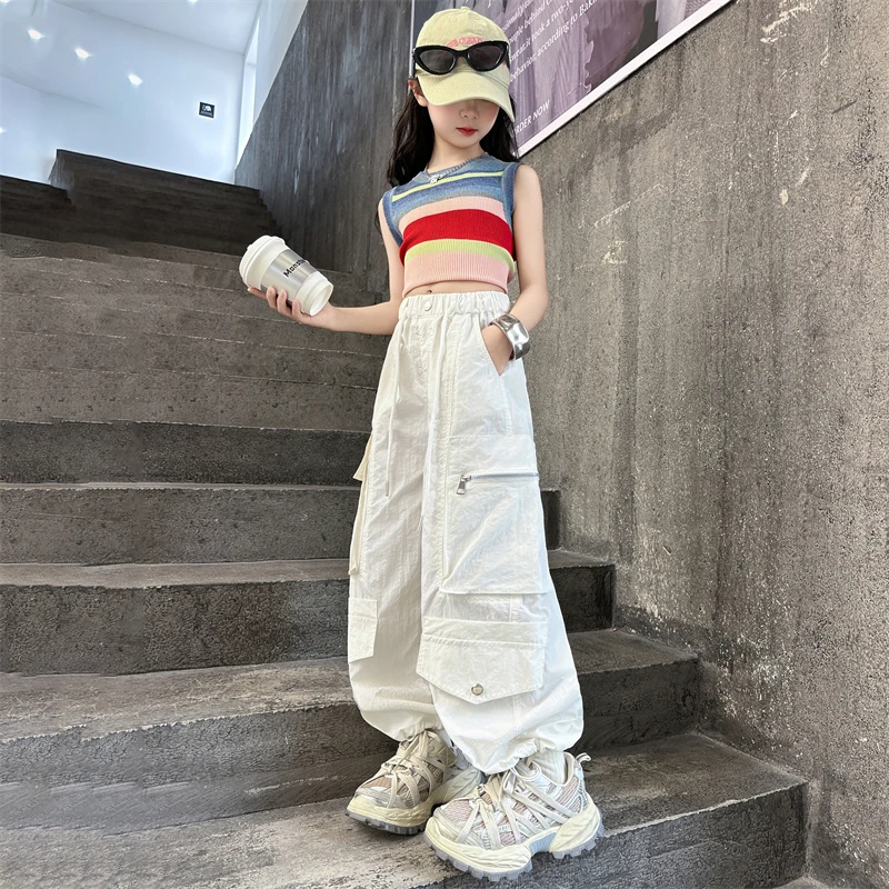 韩版女童套装夏装6-12岁洋气小女孩甜酷夏季中大童工装裤两件套潮