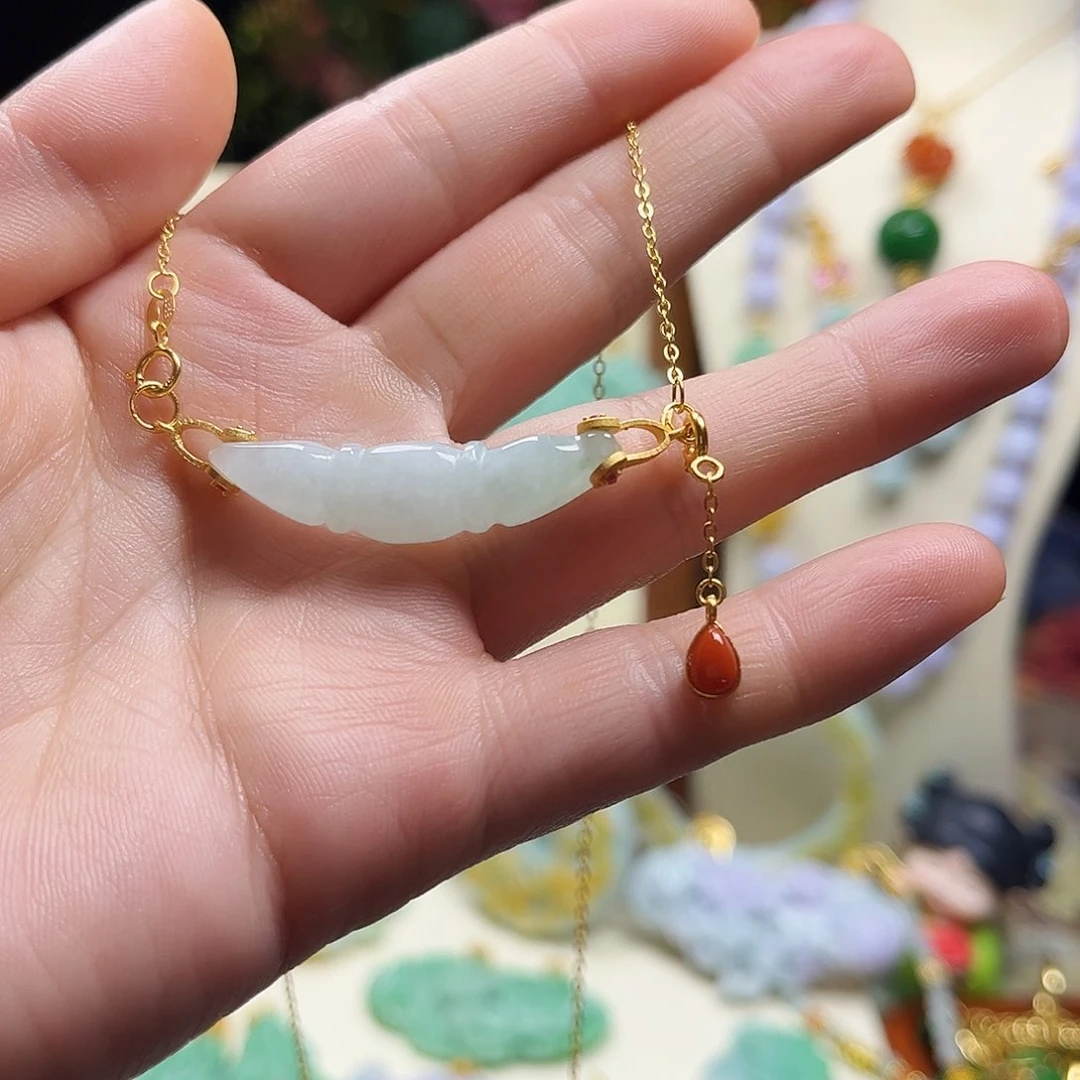 翡翠颈饰银S925镀金镶嵌