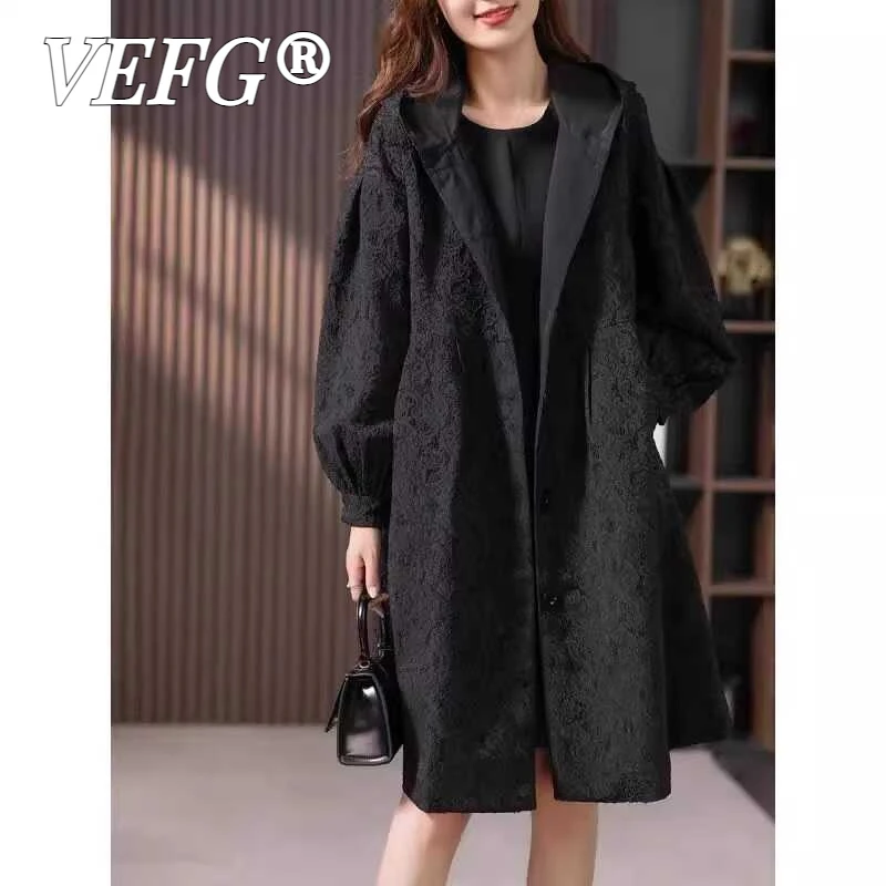 VEFG胖妹妹中式提花中长款风衣女春秋季时尚潮牌宽松气质高级外套