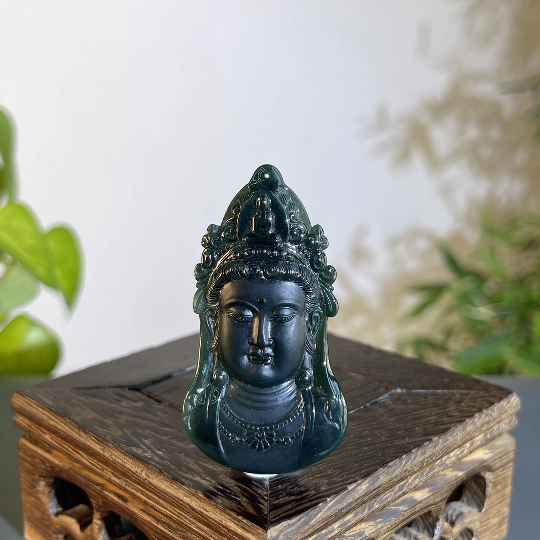 JTB19-124 黑色天然翡翠A货 黑-观音首