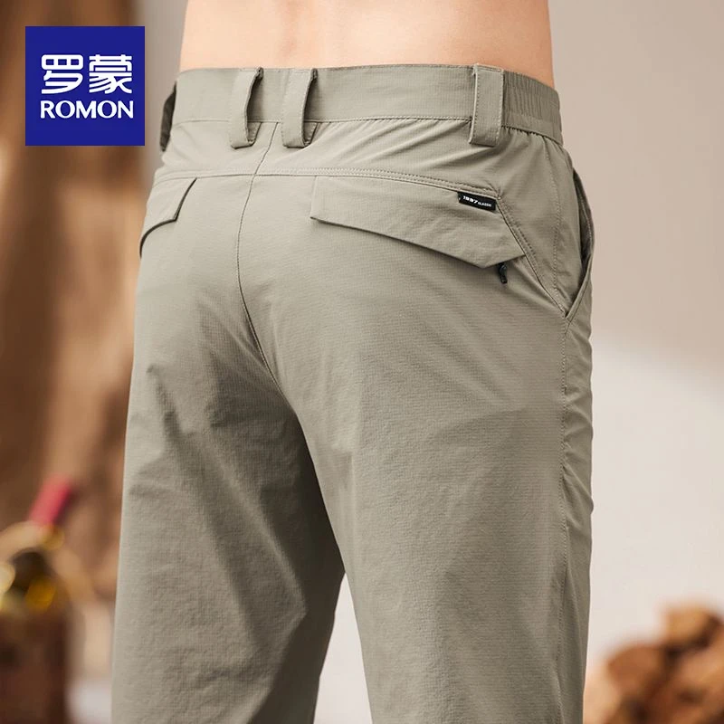 罗蒙休闲裤男士修身直筒男裤冰丝速干弹力战术西裤子男夏季薄款