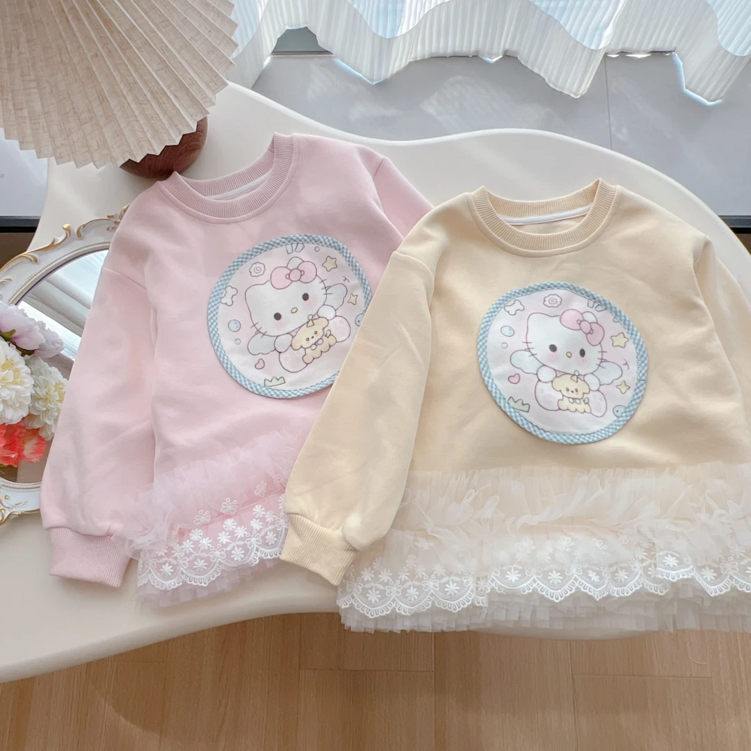 2025秋季女童圆领卫衣甜美可爱天使猫咪网纱拼接上衣G-126579